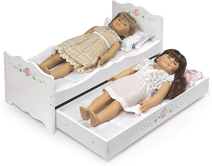 African Adventure Doll Bed with Bedding & Personalization Kit - White Rose - 22" L x 11.25" W x 10.25" H - for Dolls Up to 20", Includes Four Pillows