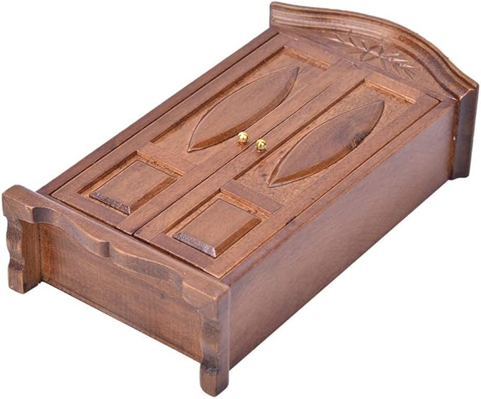 Dollhouse Wardrobe,1:12 Simulation Miniature Bedroom Furniture Wooden Vintage Cabinet for Fairy Gardens Doll House Decoration Accessories (Brown)
