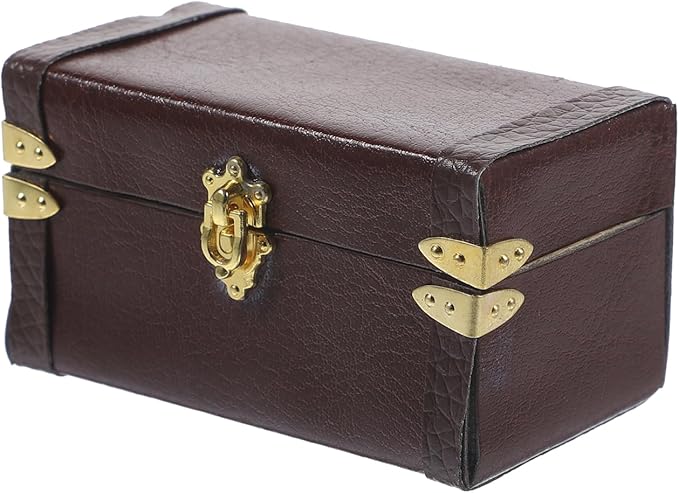 Vintage Dollhouse Miniature Suitcase Model Storage Case for Mini House Decor Elegant Wooden and Leather Travel Trunk Miniature Luggage for Dollhouses and Play Scenes