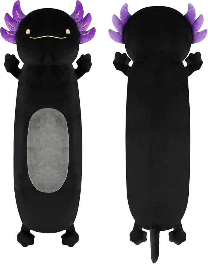 28 inch Black Axolotl Stuffed Animal, Cute Long Body Cuddle Squishy Pillow, Big Axolotl Plushies Toy Gifts for Kids, Boys for Birthday, Halloween, Christmas