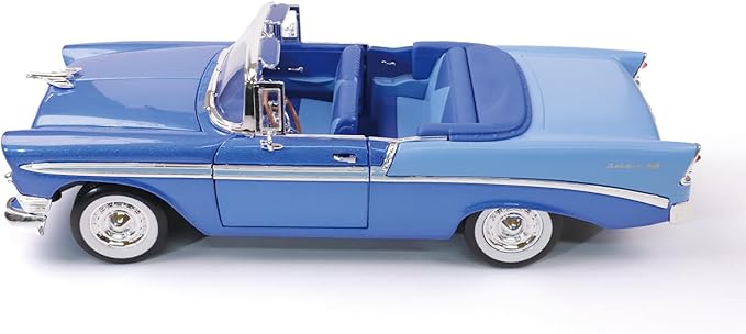 1956 Chevrolet Bel Air Alloy Model Car - 1:18 Scale Classic Lowrider Style Replica with Hydraulic Suspension Display & Custom Wheels - Collector's Edition for Display & Gifting（Blue）