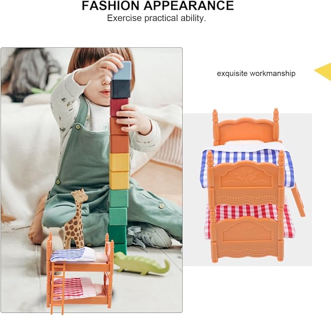 DOITOOL Dollhouse Bunk Beds, Doll House Furniture Dollhouse Decoration Accessories Simulation Doll House Miniature Bunk Bed DIY Dolls Beds