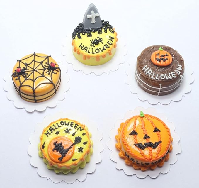 ThaiHonest Mixed 5 Assorted Halloween Cake Dollhouse Miniature Food,Tiny Food