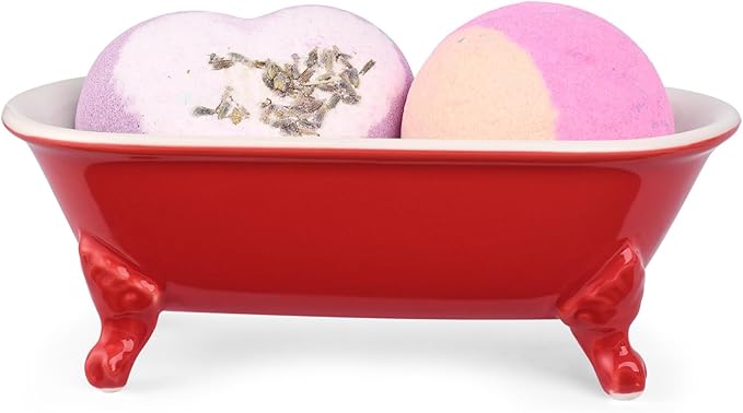 NEWHENGS 6.5" Ceramic Mini Decorative Clawfoot Bathtub Bar Soap Dish, Kitchen Sponge Holder and Shower Tray for Bathroom, 1 Pack(Chili)