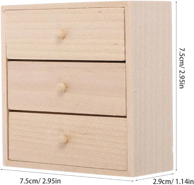 Toyvian Mini Doll House Cabinet 1 12 Scale Wooden Miniature Storage Cabinet with 3 Drawers for Dollhouse Bedroom Living Room Kitchen Furniture Decor