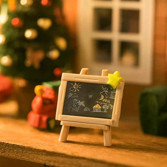 Miniature Chalkboard Set for Dollhouse – Decorative Blackboard with Star & Apple Design, DIY Writable, Holiday & Café Theme