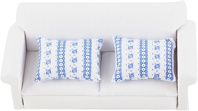 Miniature Sofa for Dollhouse 1/12 Scale, Wooden Double Sofa Set with Cushions - Dollhouse Furniture Living Room Bedroom Decoration Accessories