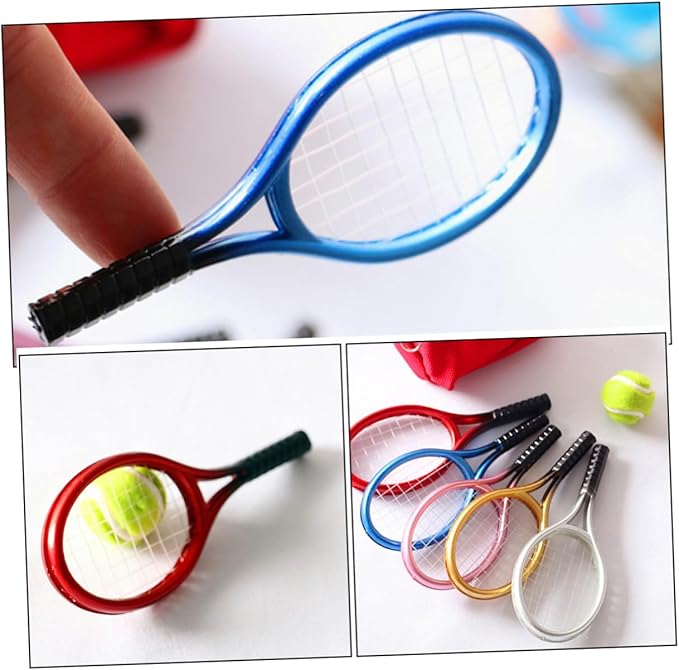 CORHAD Mini Tennis Racket for Dollhouse Decor Rackets Balls Fun Photography Props Lightweight and Compact Miniature Accessories for Creative House Layouts
