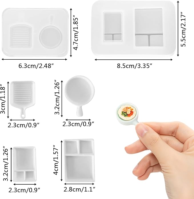 2Pcs Mini Lunch Box and Mini Pan Shape Resin Silicone Molds Tiny Tableware Wok Epoxy Casting Molds for DIY Micro Resin Dollhouse House Kitchen Miniatures Landscape Decor
