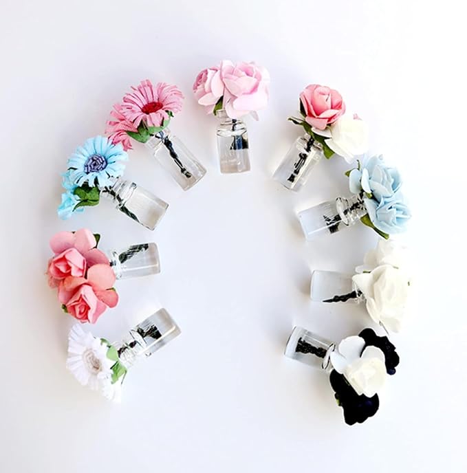 Blue - White Rose Mini Vases – Chic Resin Flower Arrangement Ornaments for Dollhouse Decor, Micro Garden Settings, DIY Desktop Projects, Table Accents, and Fairy Tale Scene Embellishments