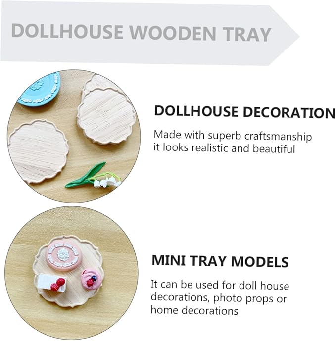 Vaguelly 1Pc Miniature Wooden Tray for Dollhouse Lovely Accessory with Details Craftsmanship for House Decoration Cost Choice