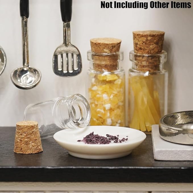 Odoria Dollhouse Glass Jars Miniature: 1/12 Scale Glass Bottles Food Container for Kitchen Restaurant - Mini Canister Empty with Cork 10Pcs