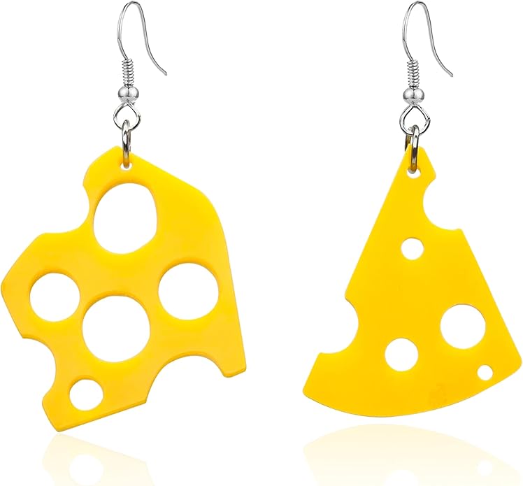 CWVHQ Cheese Dangle Earrings Sweet Cheese Yellow Asymmetrical Hollow Biscuit Cheesecake Lightweight Dangle Drop Statement Earrings for Women