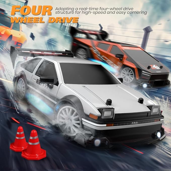 1:24 Scale RC Drift Car, 30KM/H 4WD 2.4GHz Remote Control Cars with LED Light, Racing and 4 Drifting Wheels, High Speed RC Racing Cars Perfect Toy Gift for Teen Adults