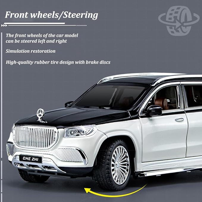 1/24 Scale Benz GLS600 SUV Toy Car, Zinc Alloy Diecast Car Model with Sound Light and Pull Back Function, Collectible Children's Toy Vehicles for Boys Adults Gift