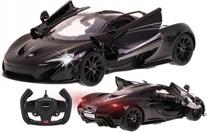 PowerTRC Officially Licensed McLaren P1 1:14 Scale Model Supercar with Functional Lights | Realistic Open Doors & Push Button Features | Sleek Black Design