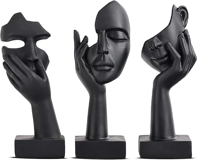 oliruim 3 Pcs Thinker Small Statue Set - Black Art Abstract Home Accent Figurines for Decor Bedroom, Shelves, Living Room Coffee Table, Office Desktop (3 Pcs Black, 6")