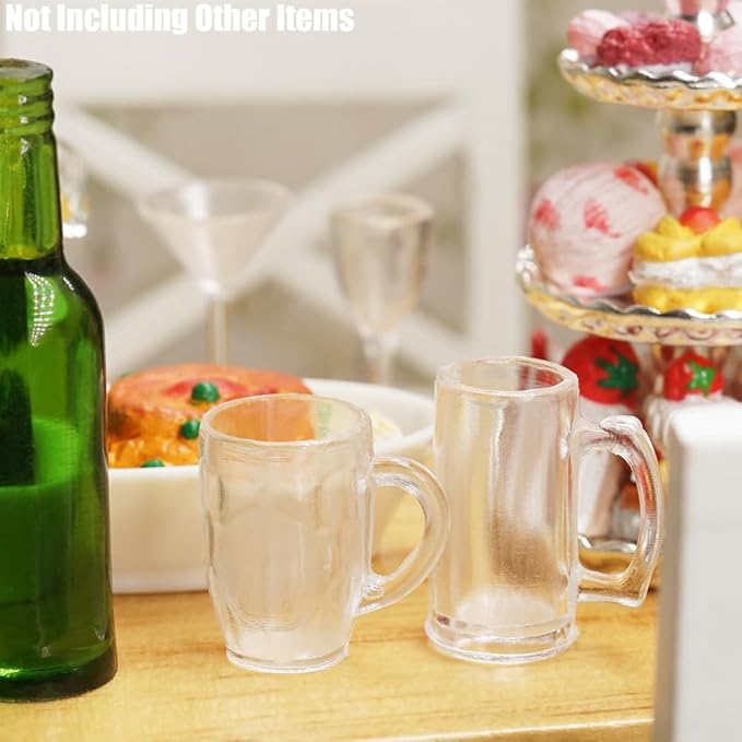 Odoria Dollhouse Drinking Glasses Miniature: 1/12 Scale Wine Cocktail Glass for Kitchen Bar - Mini Beer Mug Stein Highball Glass Clear 4Pcs