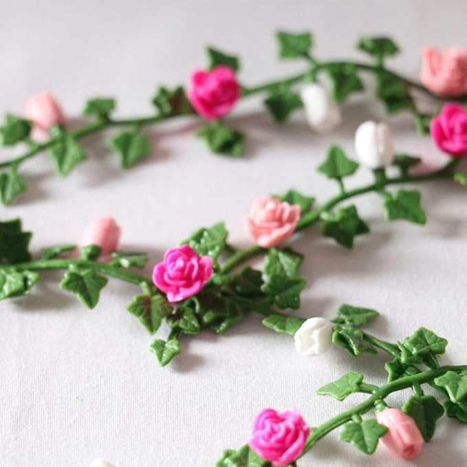1Pc Colorful Mini Simulation Flower Strips and Vines Micro Landscape, 1:12 Miniature Model Garden Scene Props Decoration, Dollhouse Decoration Accessories, Décor