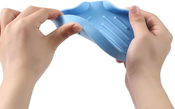 MicoYang Silicone Bathroom Soap Dishes with Drain Spout-Bathroom and Kitchen Sink Organizer,Sponge Holder,Dish Soap Tray,Perfect for Dispenser,Scrubber,Bottle on Sink or Counter-Light Blue 4.9"×3.2"