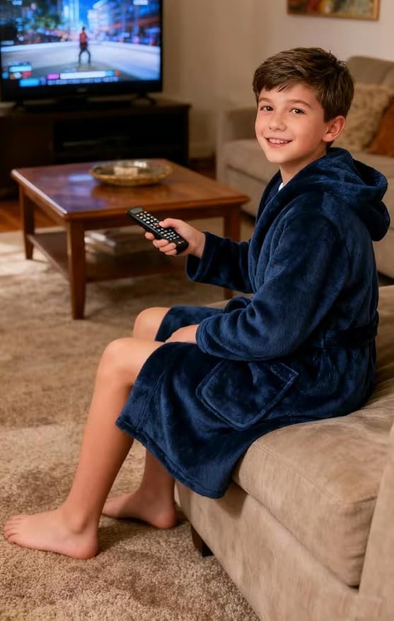 Boys Fleece Robe Hooded Toddler Soft Bathrobe Pajamas Sleepwear for Kids Girls 2-16 Years