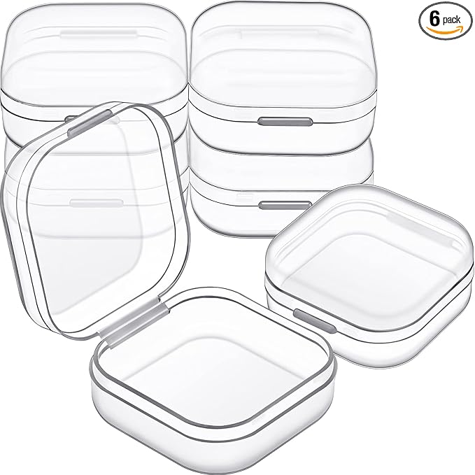 6 Pieces Mini Plastic Clear Beads Storage Containers Box for Collecting Small Items, Beads, Jewelry, Business Cards, Game Pieces, Crafts (1.37 x 1.37 x 0.7 Inch)