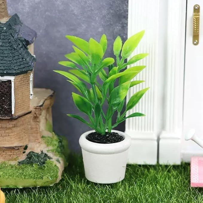 Artificial Miniature Plants for Dollhouse - 1:12 Scale Hanging Potted Greenery for Fairy Gardens, Terrariums and Diorama Displays