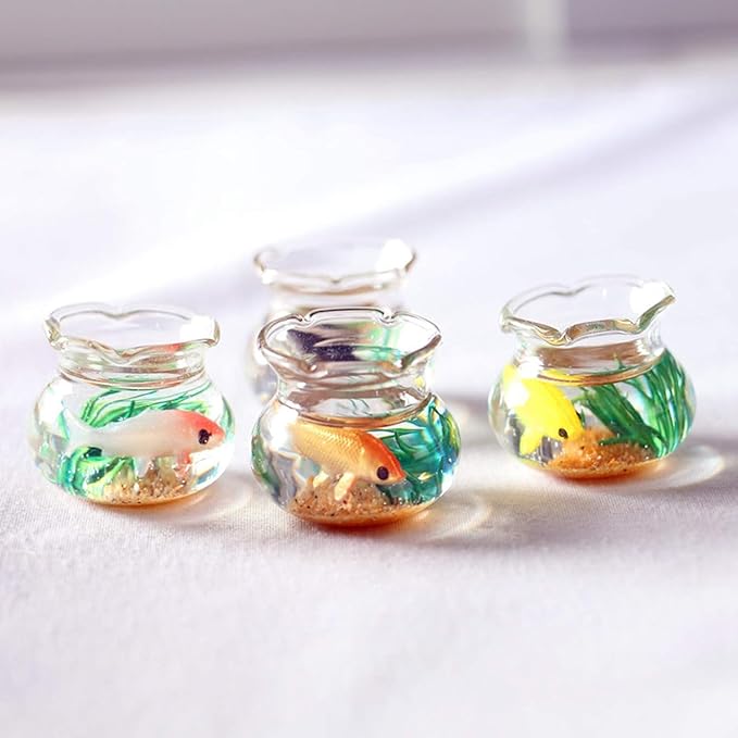 Dollhouse Miniature Goldfish Bowls, Chic Miniature Fish Tank with Smooth Surface, Realistic Resin Dollhouse Fish Tank Accessories for Garden Scene Decor, Dollhouse Accessories (1.06"x0.51"x1.02")