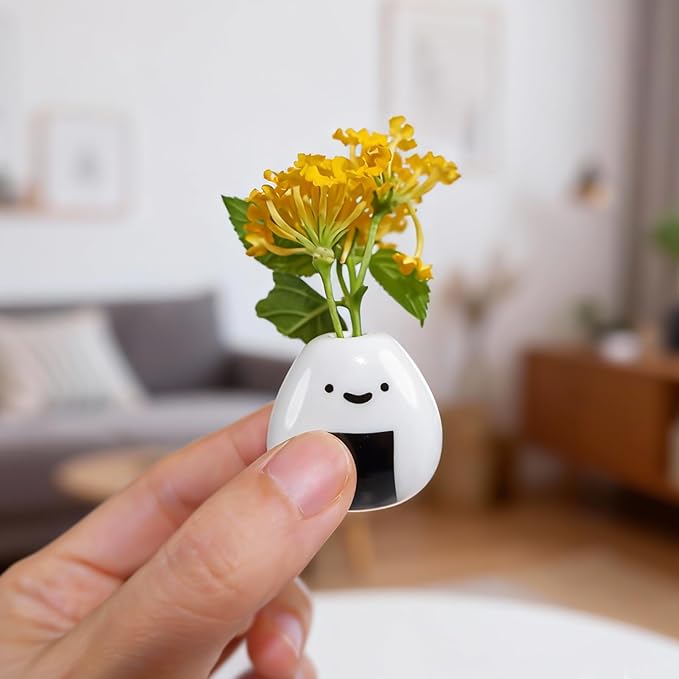 5 PCS Mini Onigiri Flower Vase Set - Cute Japanese Handmade Bud Vases Bulk for Dried Flowers, Small Centerpiece Vase for Coffee Table Living Room Home Decor, Unique Japandi Tiny Ceramic Vases
