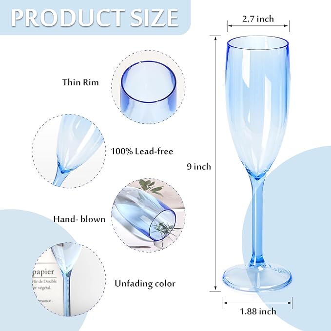 XUWAIDSGN 24 Pcs Reusable Champagne Flutes Plastic Wine Glasses Bulk Vintage Champagne Flutes Mimosa Bar Glasses Stemmed Drinking Cups 5.4OZ for Christmas Birthday Wedding Bride