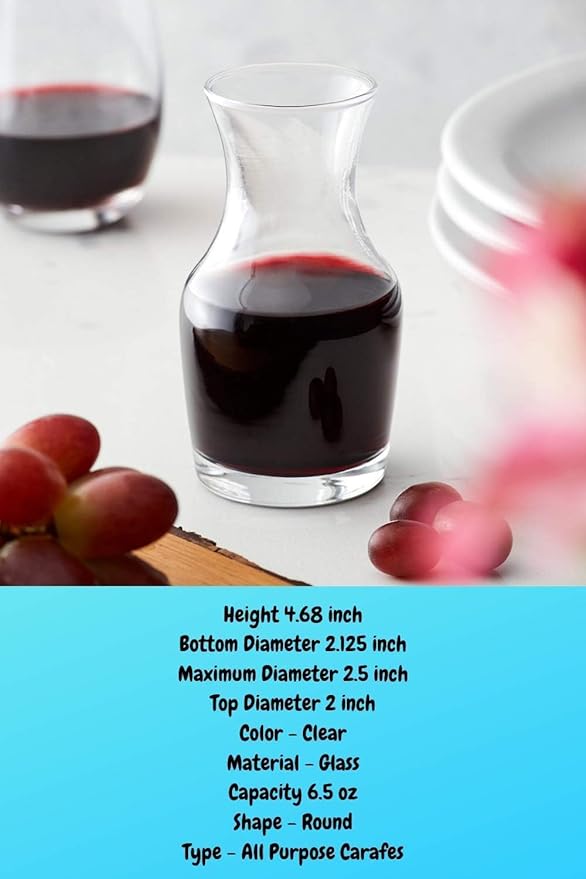 6.5 oz Mini Wine Decanters Set of 4 - Elegant Single Serving Glass Carafes for Portion Control and Tasting (6PCS-6.5OZ)