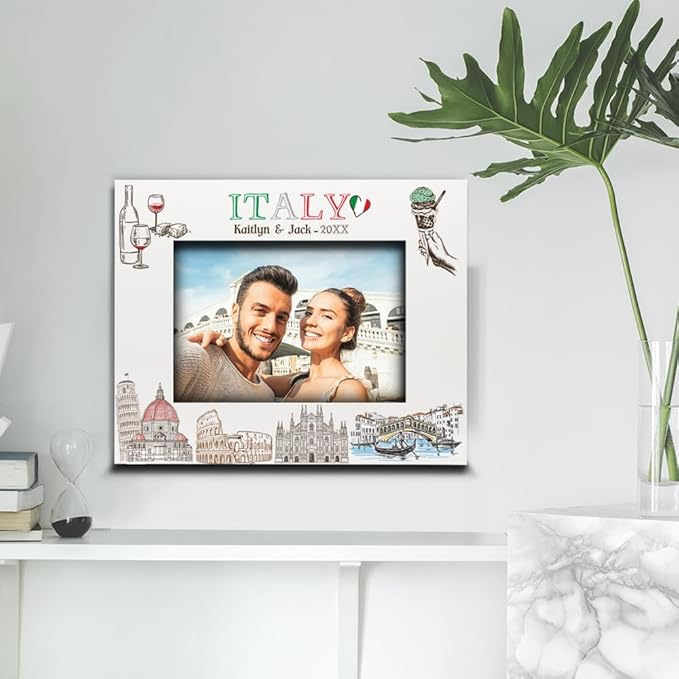 BELLA BUSTA-Personalized Europe Travel Picture Frame– Custom Italy Photo Frame with City & Country-Honeymoon, Vacation, Adventure, Favor Keepsake (Italy (5x7 Horizontal))