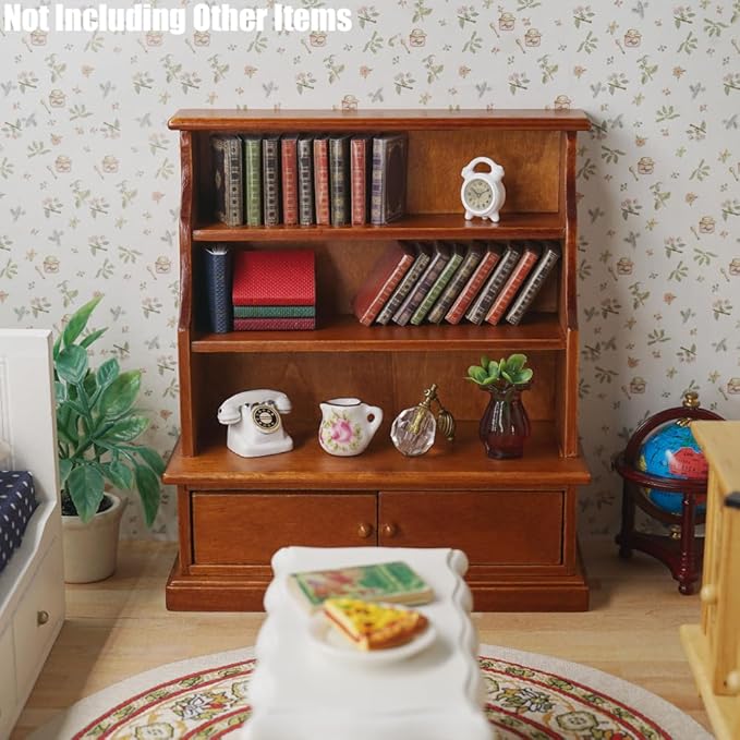 Odoria Dollhouse Bookcase Shelf Miniature: 1/12 Scale Bookshelf Storage for Living Room Antique Retro - Mini Library Wall Display Cabinet - Tiny Wood Furniture Vintage Brown