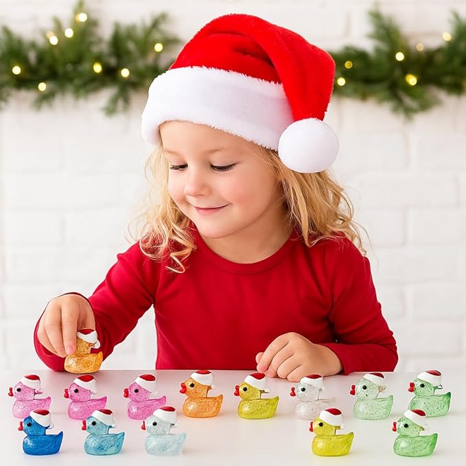 160pcs Luminous Mini Dollhouse Glitter Ducks Colorful Christmas Tiny Resin Ducks Plastic Animal Figures to Hide and Seek for Fairy Garden Landscape Aquarium Decorations Potted Plants Festive Decor
