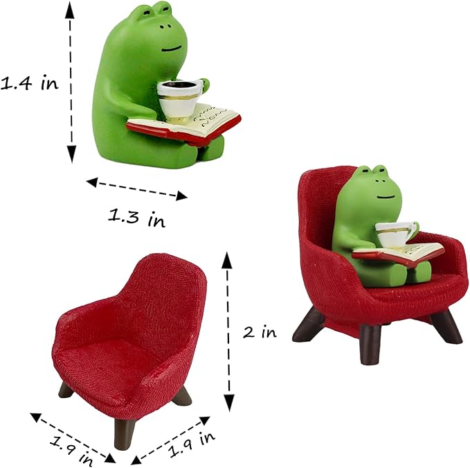 Refintural Miniature Frog Figurines - Funny Frog Sculpture for Shelf, Desk Decoration - Frog Desk Accessories - Perfect Cute Frog Gift for Frog Lovers (Red Sofa)