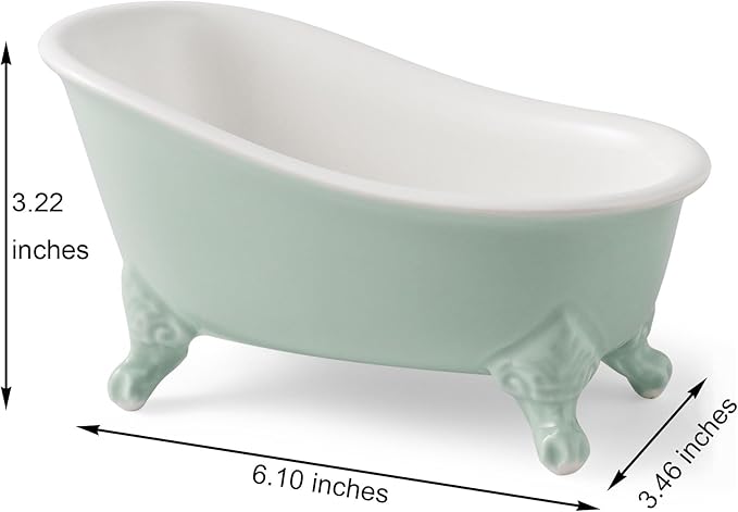 NEWHENGS 6.1" Vintage Ceramic Mini Decorative Clawfoot Bathtub Bar Soap Dish, Kitchen Sponge Holder and Shower Tray for Bathroom, 1 Pack (Bright Teal)