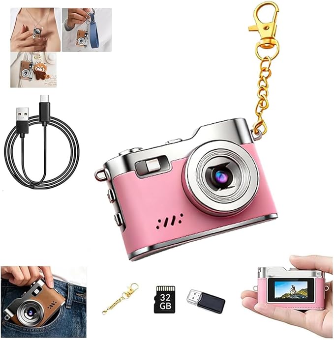 Mini Keychain Camera,1080P Retro Digital Camera,0.96'' Display with Camera Keychain and Flash,Retro Small Portable,The Pocket Cameras for Travel Party or Valentine's Day Gift for Best Friends (Pink)