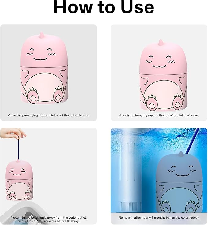 MOGOXION Toilet Bowl Cleaners Automatic Toilet Cleaner for Inside the Bowl Bathroom Toilet Tank Cleaner Dinosaur Shape Design Household with Rope Toulet Cleaning Supplies - Pink Peach Scent