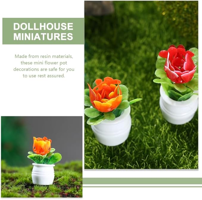 LALADEFIEE Miniature Flower Pots 5Pcs Dollhouse Accessories Tiny Potted Plant Models Realistic Resin Bonsai Decorations for Dollhouse Tabletop Micro Landscape