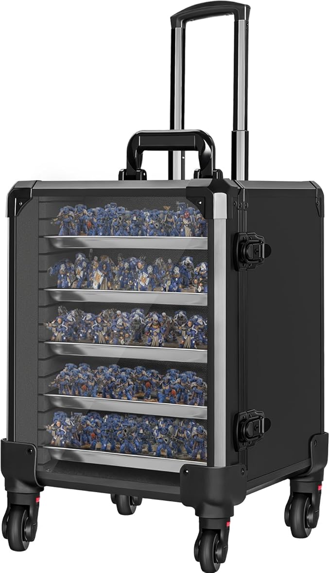 Miniatures Storage Case Miniatures Transport Case Aluminum Alloy Frame Display Case with Lock and Trolley (Medium Size)