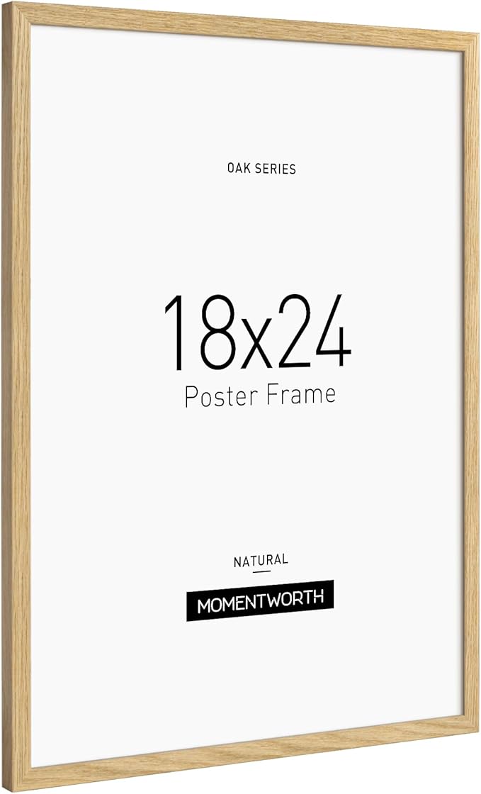 Momentworth Minimalist 18x24 Frame, Solid Oak Wood 18x24 Poster Frame for Wall Mount - Wall Decor for Home, Office & Galley (2 Pack,Oak)