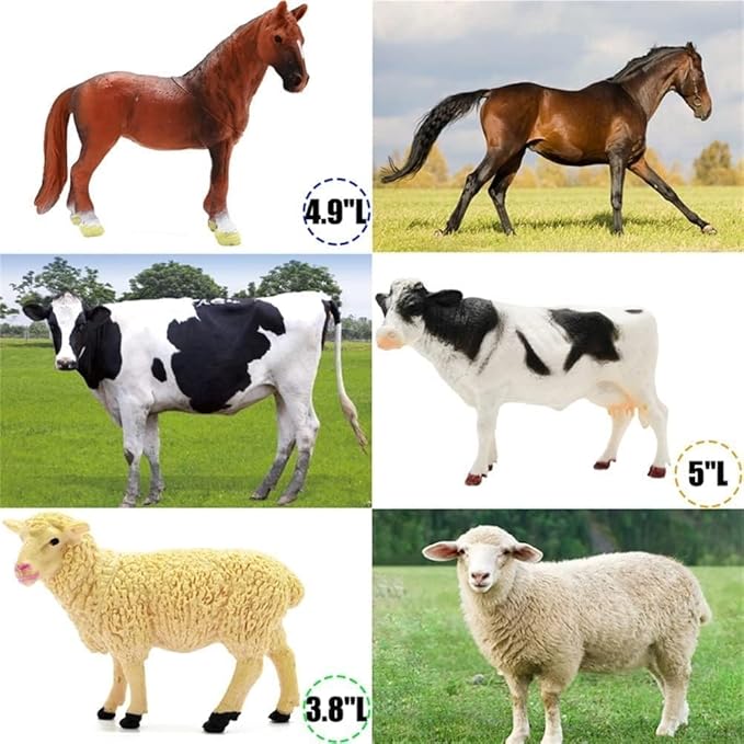 BOLZRA Farm Animal Figurines, Realistic Plastic Animals Toys with Fences Building Blocks, Farm Figures Playset Educational Christmas Birthday Gift for Kids & Toddlers, 53 PCS
