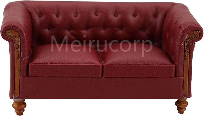 Meirucorp Dollhouse 1/12 Scale Miniature Furniture red Faux Leather Living Room Sofa