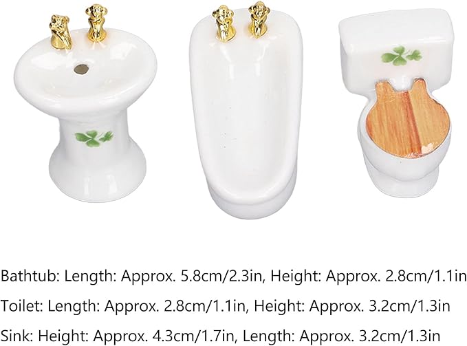 1:24 Dollhouse Miniature Bathroom Set, Ceramic Simulation Bathtub Toilet Sink, Miniature Furniture, Mini Ceramic Bathroom Furniture Set for Dollhouse Restroom Decoration (Grass Pattern)