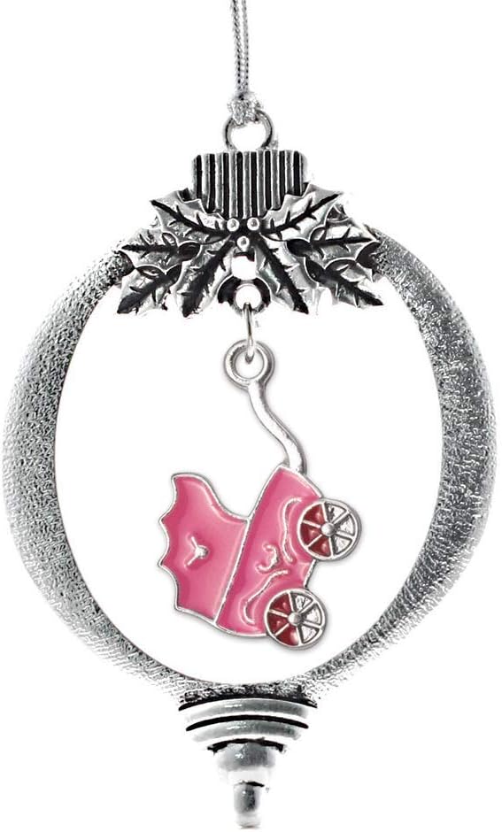 Inspired Silver - Pink Stroller - Silver Christmas Ornament - Unique Charm Christmas Tree Ornament - Holiday Hanging Decoration