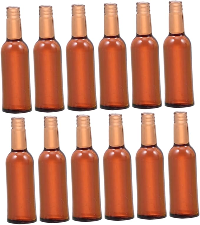 FUNNETOYU 12pcs Mini Beer Bottles Dollhouse Miniatures Wine Bottle Toys for Kitchen Scene Decor
