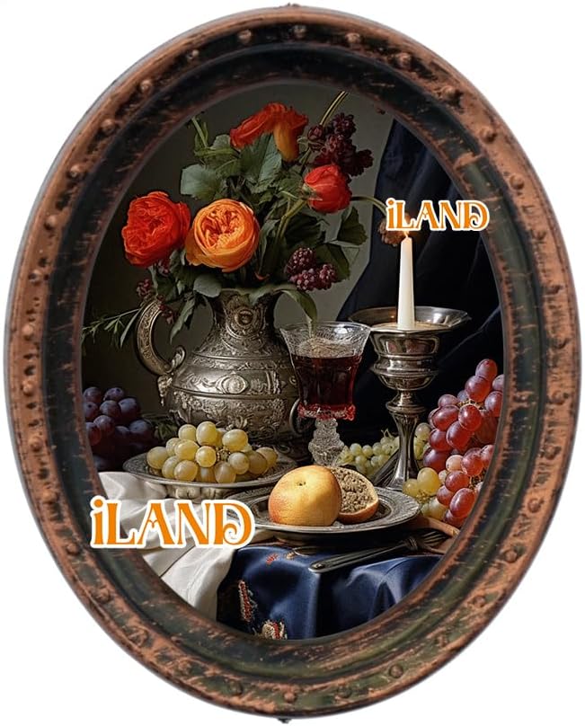 iLAND Miniature Dollhouse Accessories, 4 Dollhouse Picture Frames Set w/Printed Paintings (4 Dark Brass Oval Frames w/ 4 Pictures)