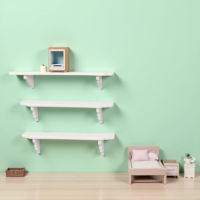 2Pcs White Dollhouse Wall Shelf,1:12 Scale Miniature Dollhouse Decor Accessories,Doll House Storage Wall Shelf for Kitchen Scene DIY Craft Ornament Lightweight Decorative