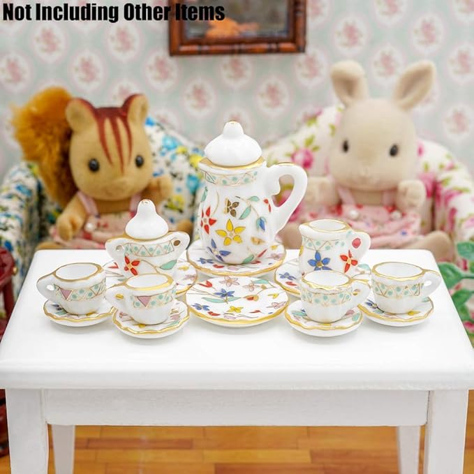 Odoria 1/12 Miniature Porcelain Tea Set 15Pcs Dollhouse Decoration Accessories, Blossom