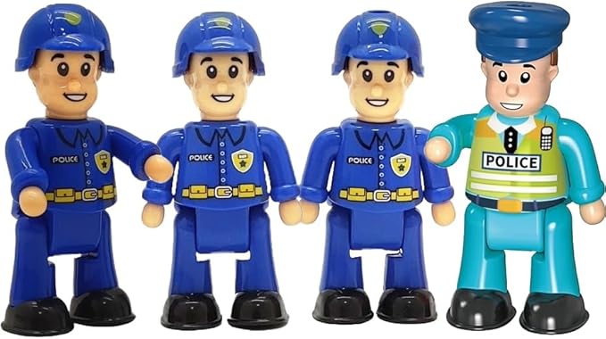 FUNERICA Police Figurines Set – 4-Pack Police Officer Toys for Kids with 3 Policemen and 1 Police Chief, Toy Police Figures and Action Figurines for Boys, Durable Imaginative Play Set